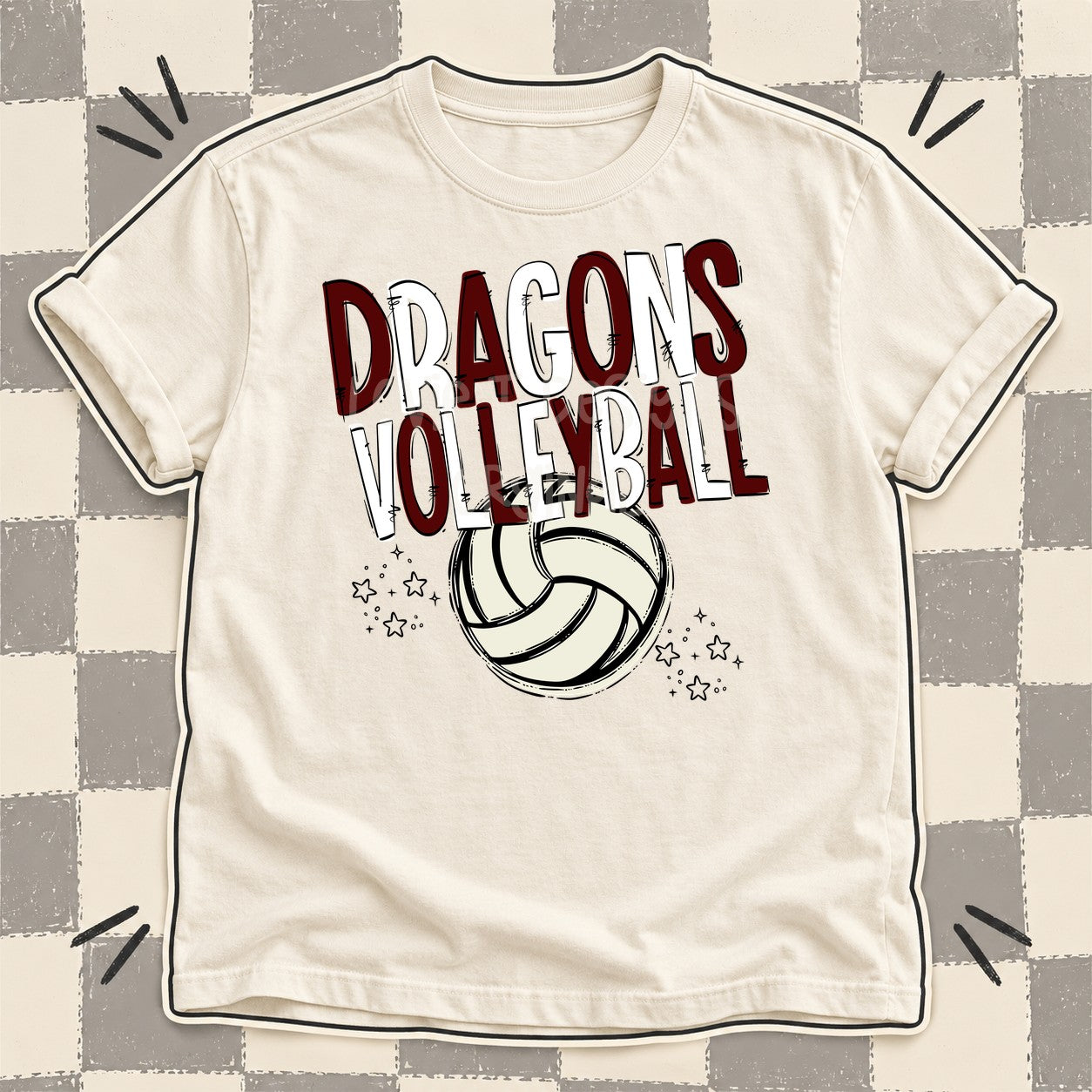 Team Go Volleyball Mascots Dragons Maroon White design