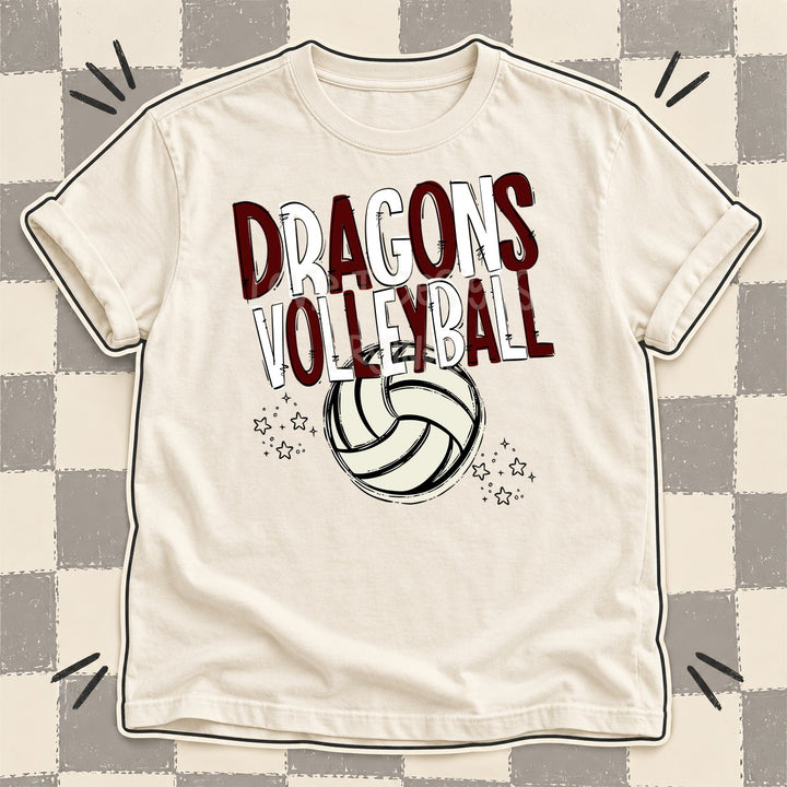 Dragons Maroon White Team Go Volleyball Mascots DTF transfer mockup
