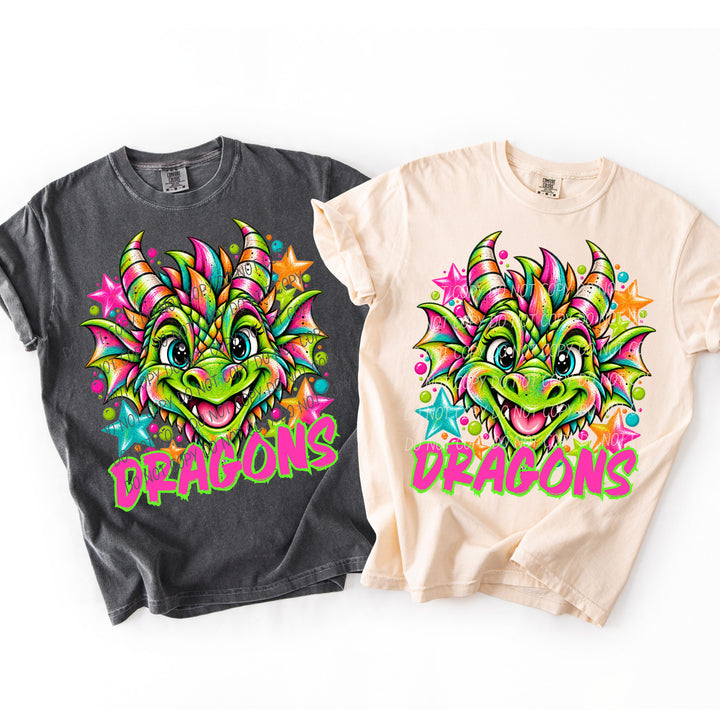 Dragons Neon Starstruck mascot DTF transfer