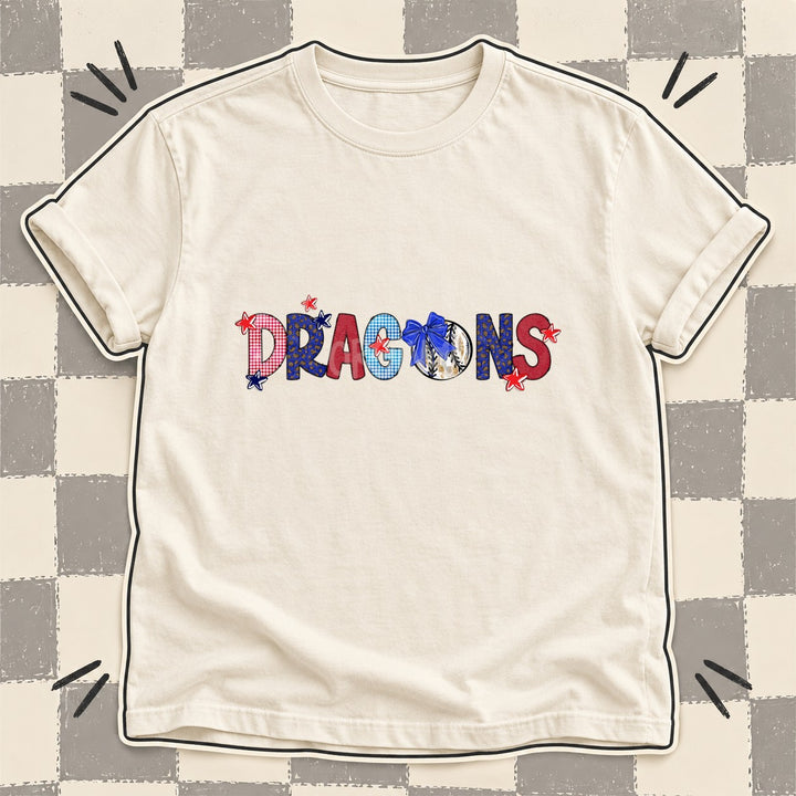 Dragons Mixed Doodle Baseball Mascots – Red and Royal DTF transfer mockup