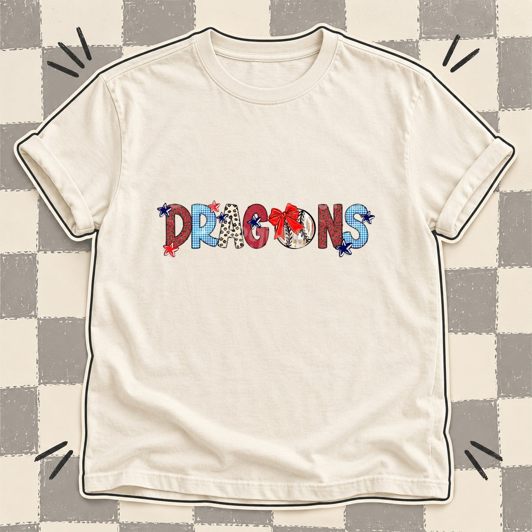 Dragons Mixed Doodle Baseball Mascots – Leopard Red Navy DTF transfer mockup