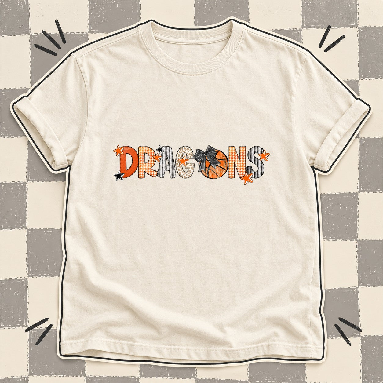 Mixed Doodle Basketball Mascots – Hoops Houndstooth Dragons design