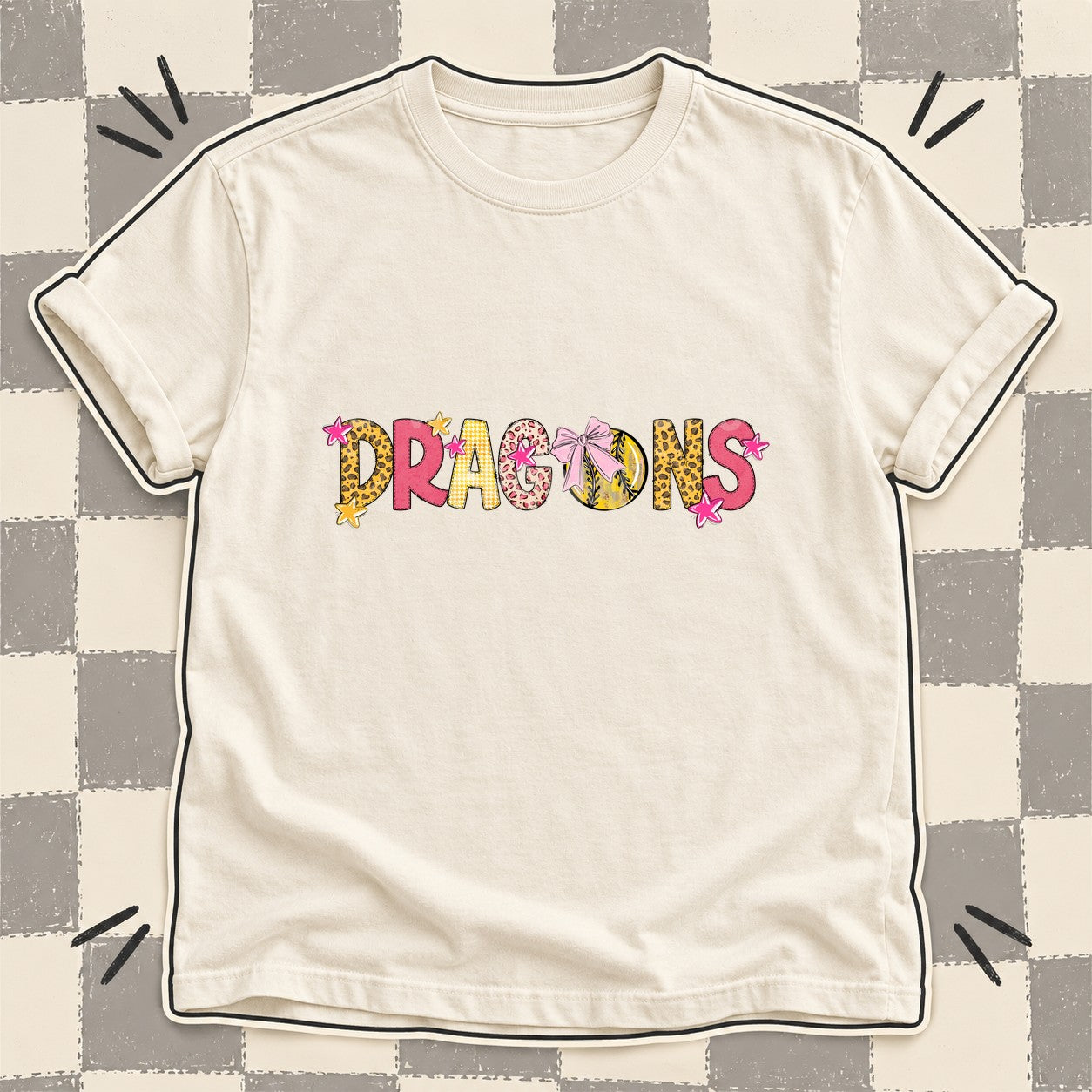 Mixed Doodle Softball Mascots – Sunshine Leopard Dragons design
