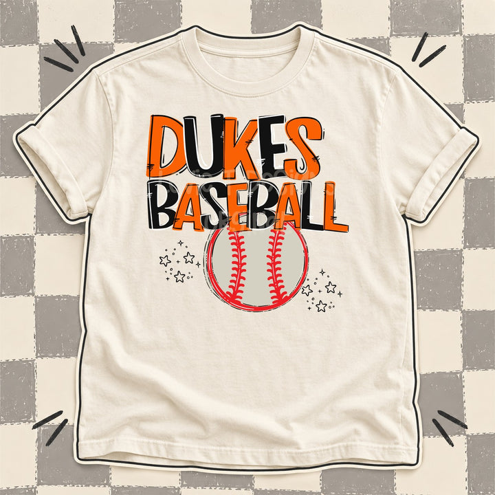 Dukes Orange Black Team Go Baseball Mascots DTF transfer mockup
