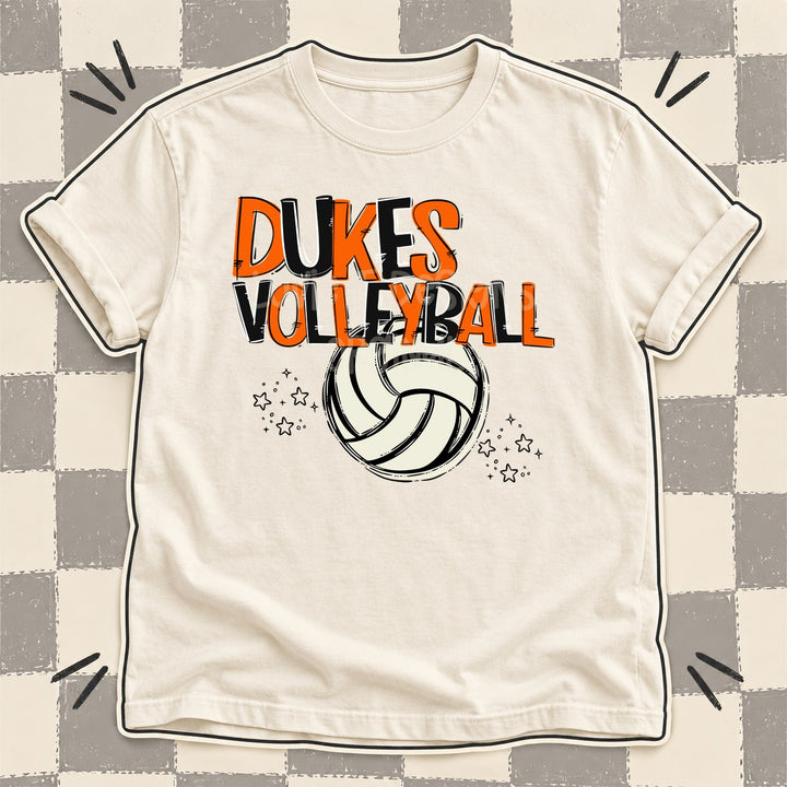 Dukes Orange Black Team Go Volleyball Mascots DTF transfer mockup