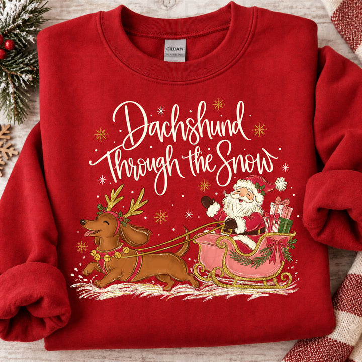Dachshund Through the Snow Christmas DTF transfer mockup