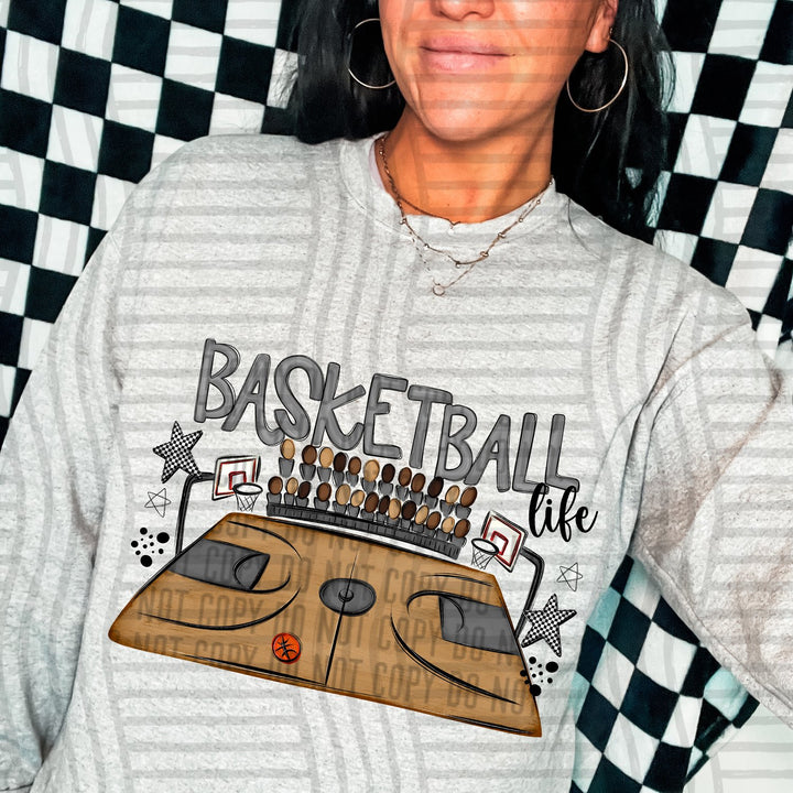 Dark Grey Basketball Life DTF transfer