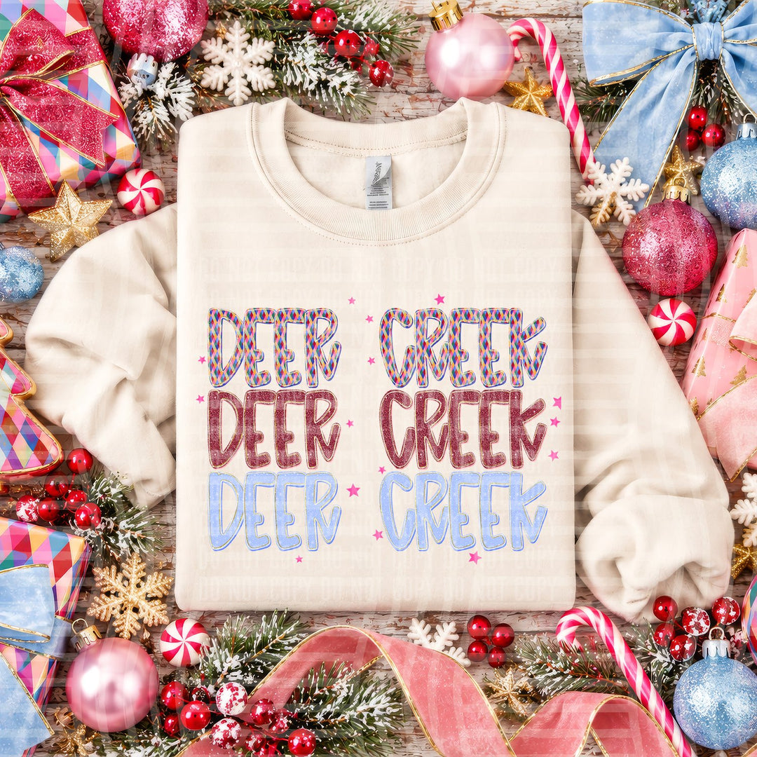 Deer Creek Jingle Jumble Stacked Mascots DTF transfer