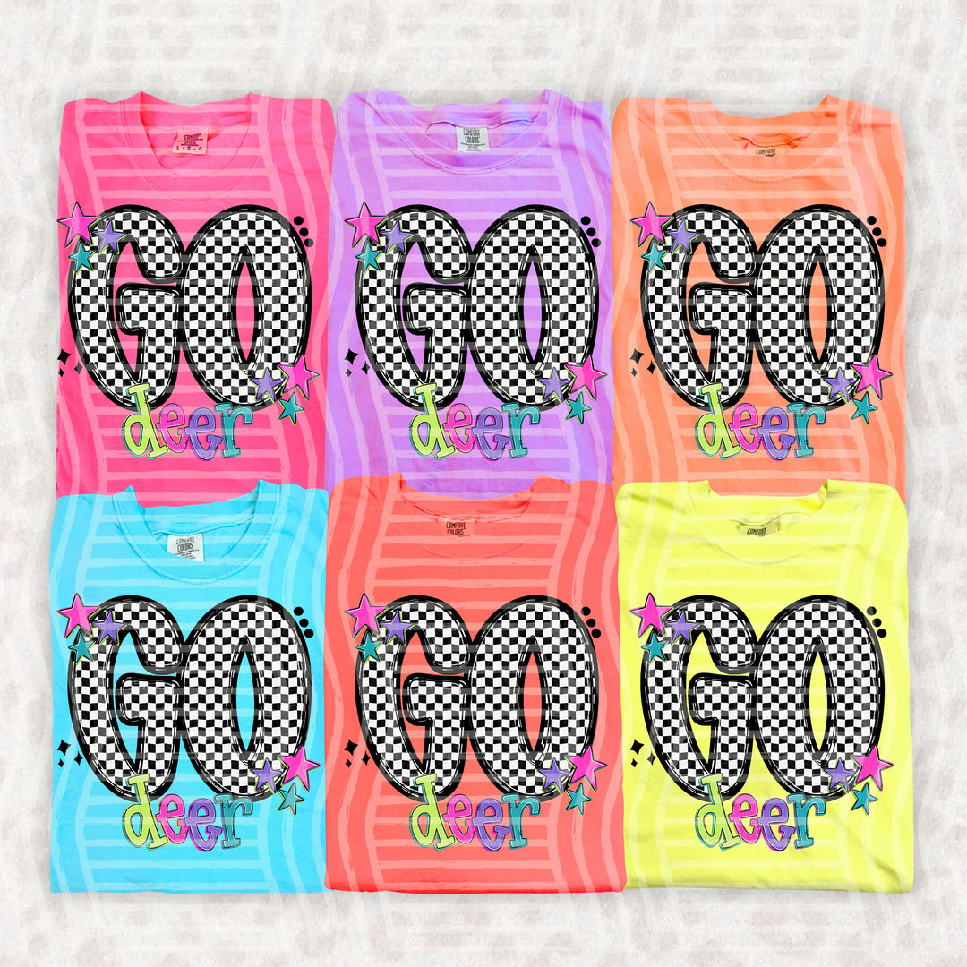 Deer Go Checker Neons mascot DTF transfer