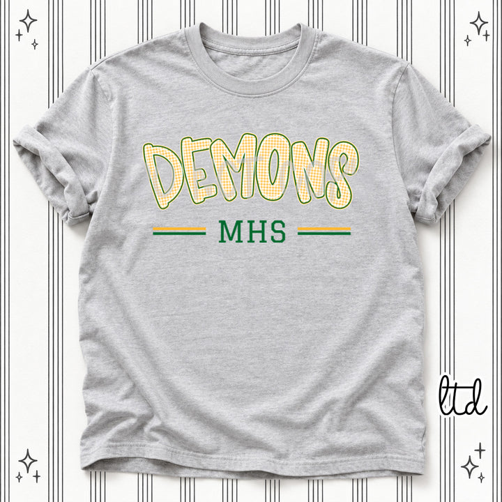 Demons MHS Green Yellow Gold Gingham School Spirit DTF transfer