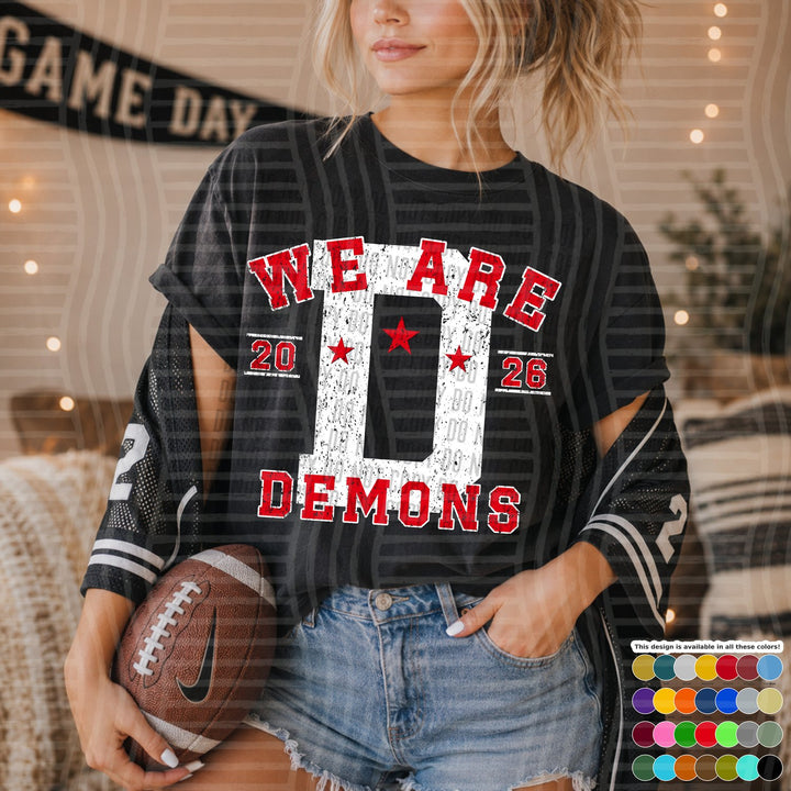 Demons Varsity Initials White Outline Mascots DTF transfer