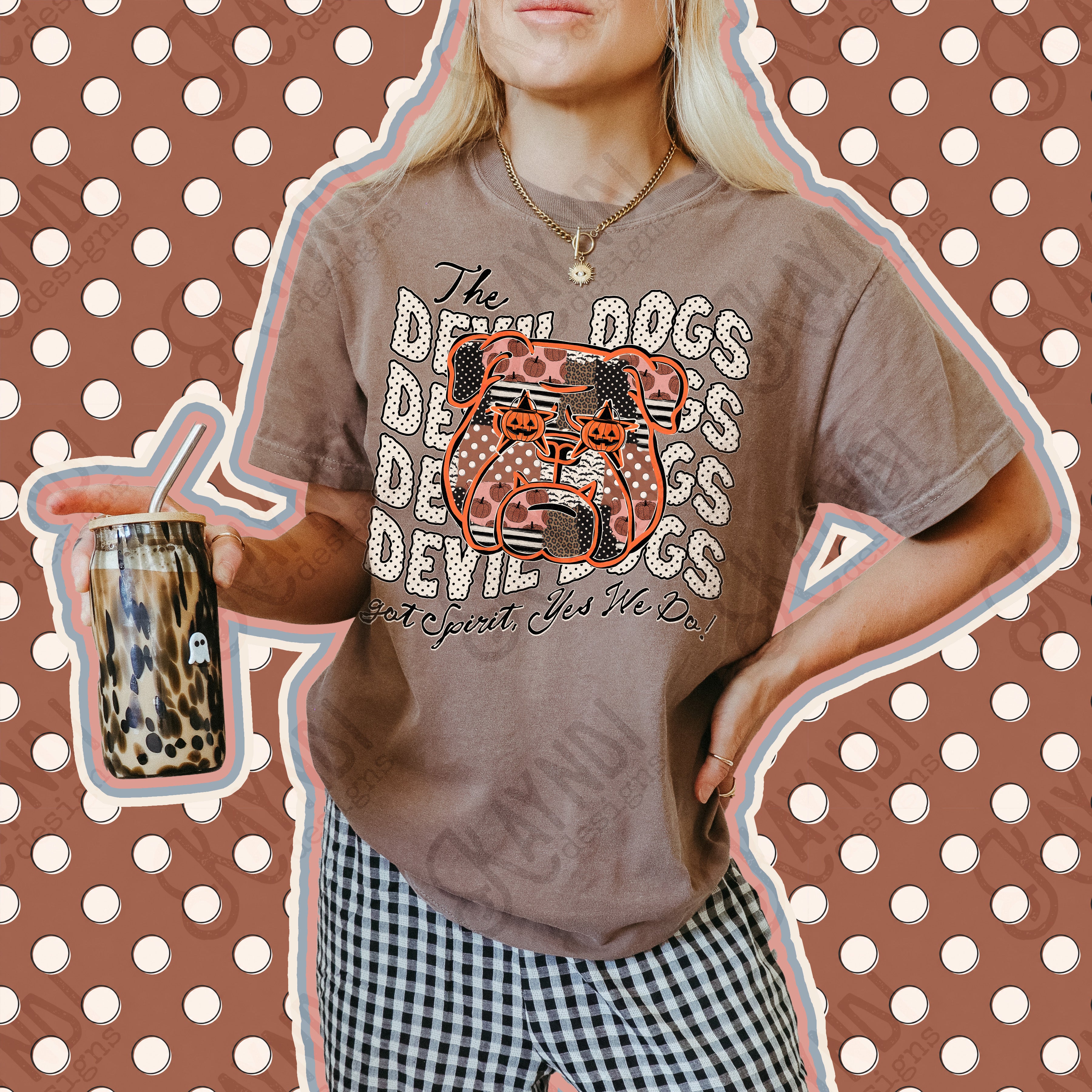 Patchwork Pumpkin Spirit Mascots Devil Dogs design