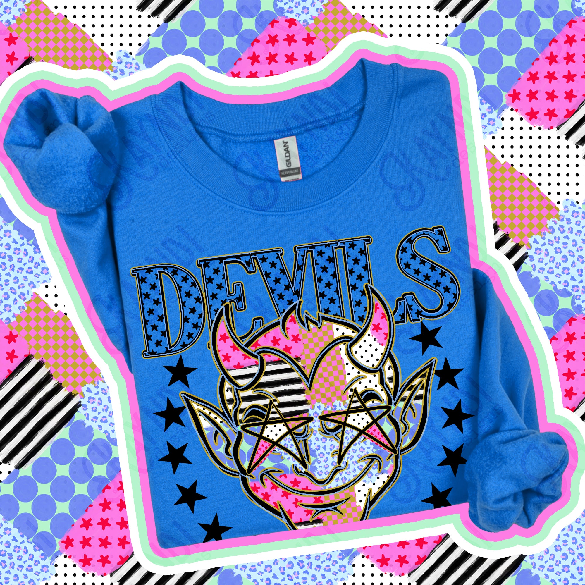 Patchwork Varsity Stars Mascots Devils design