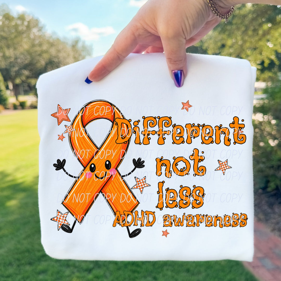 Different Not Less ADHD Awareness awareness DTF transfer mockup