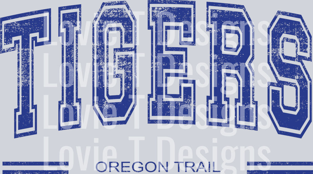 Distressed Varsity TIGERS OREGON TRAILER ROYAL BLUE
