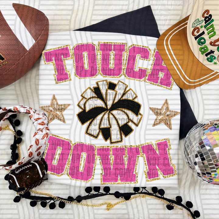 Dark Pink Touchdown Faux Chenille Cheer DTF transfer