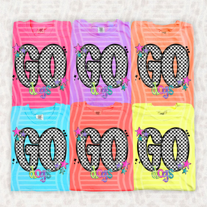 Dogs Go Checker Neons mascot DTF transfer