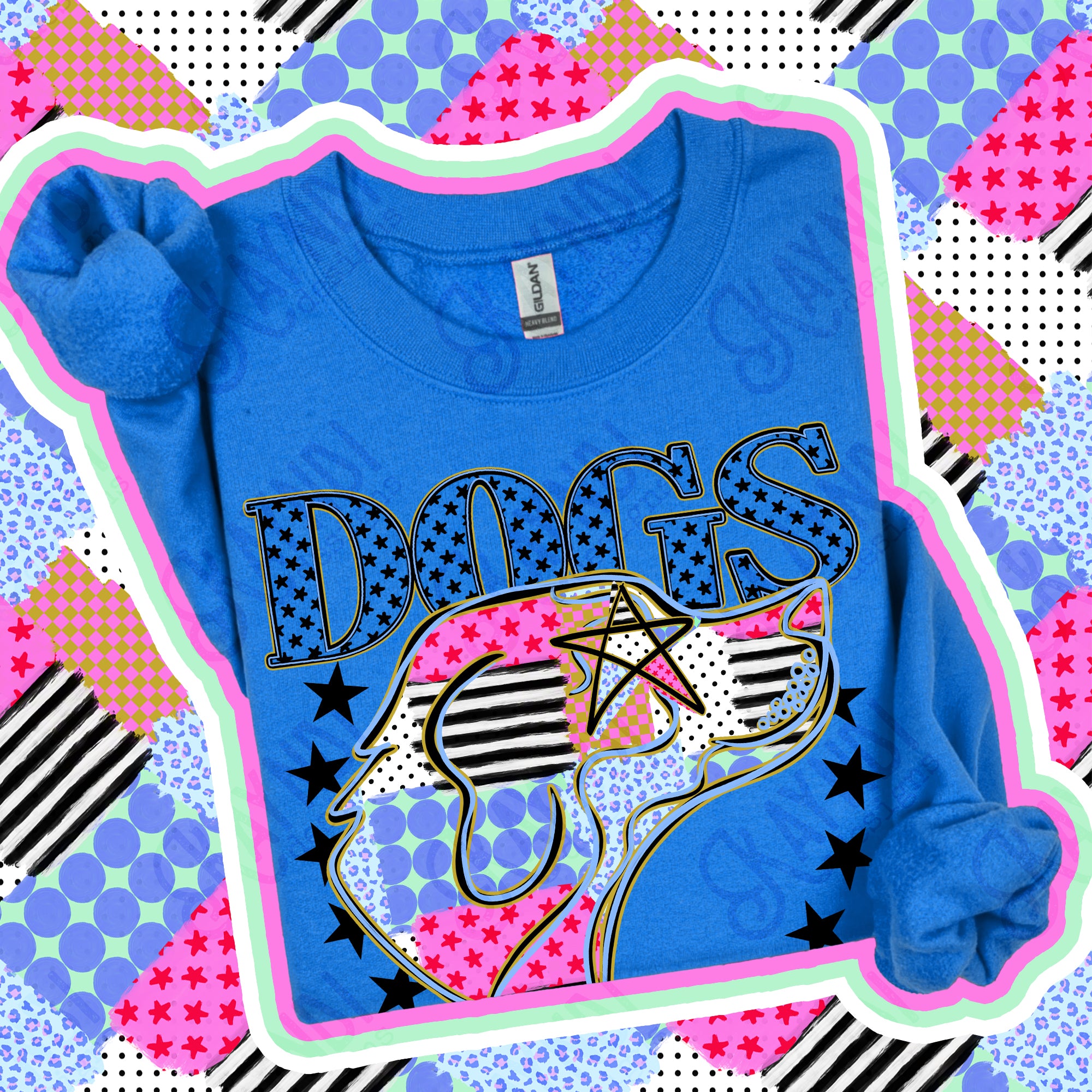 Patchwork Varsity Stars Mascots Dogs design