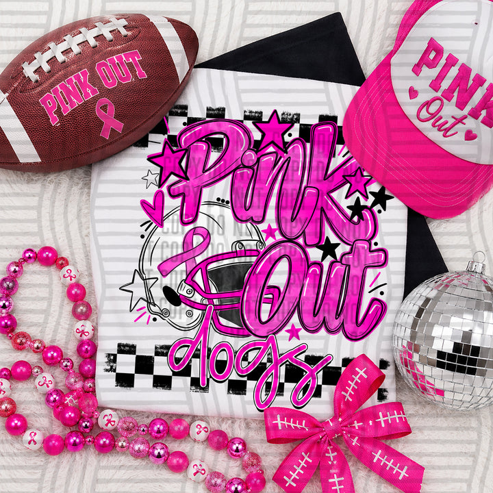 Dogs Pink Out Helmet mascot DTF transfer
