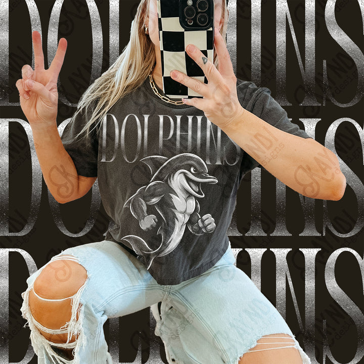 Halftone Mascots Dolphins DTF transfer mockup