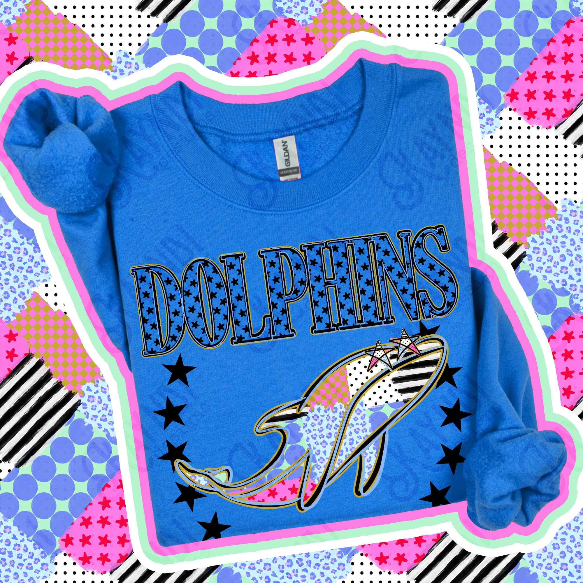 Patchwork Varsity Stars Mascots Dolphins design