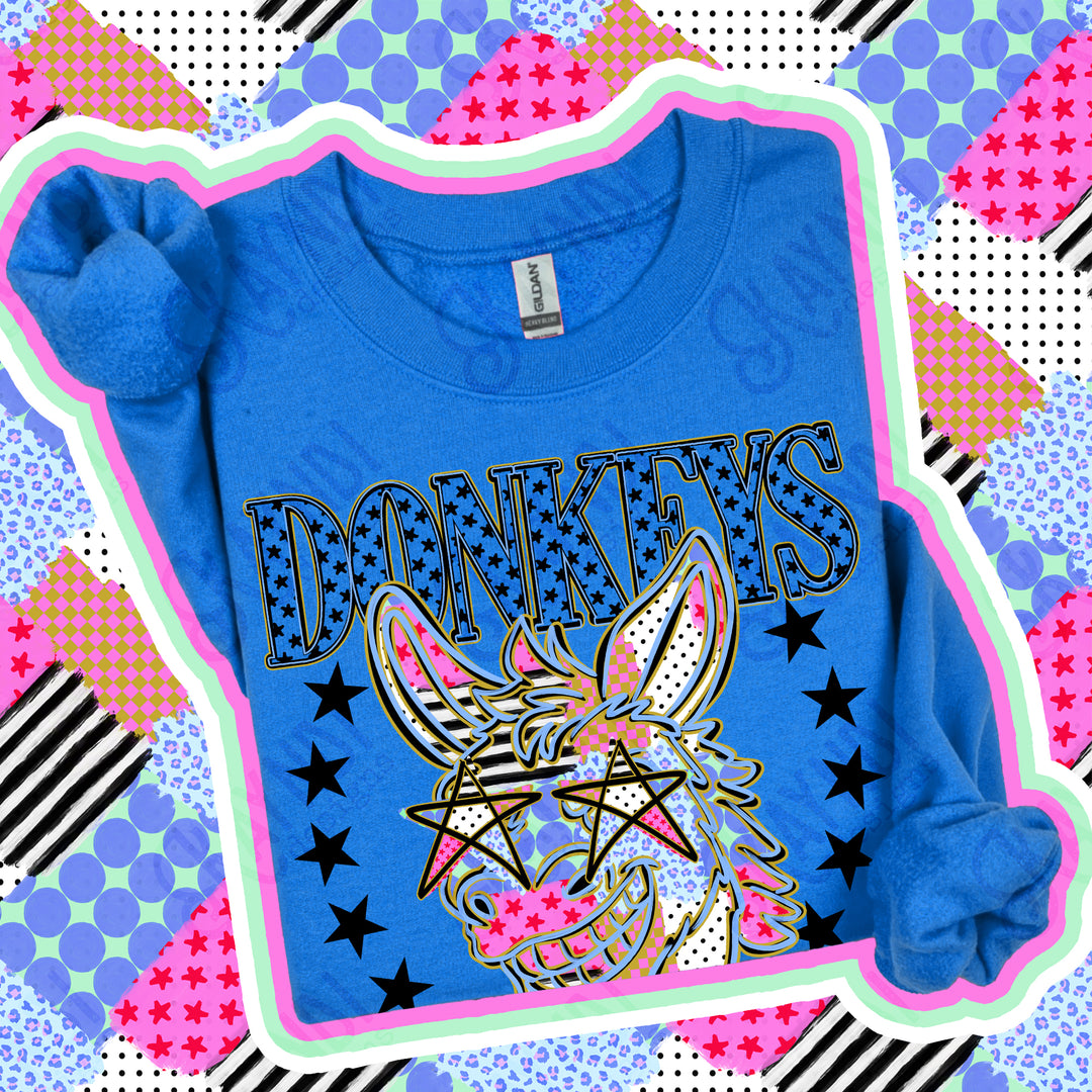 Donkeys Patchwork Varsity Stars mascot DTF transfer