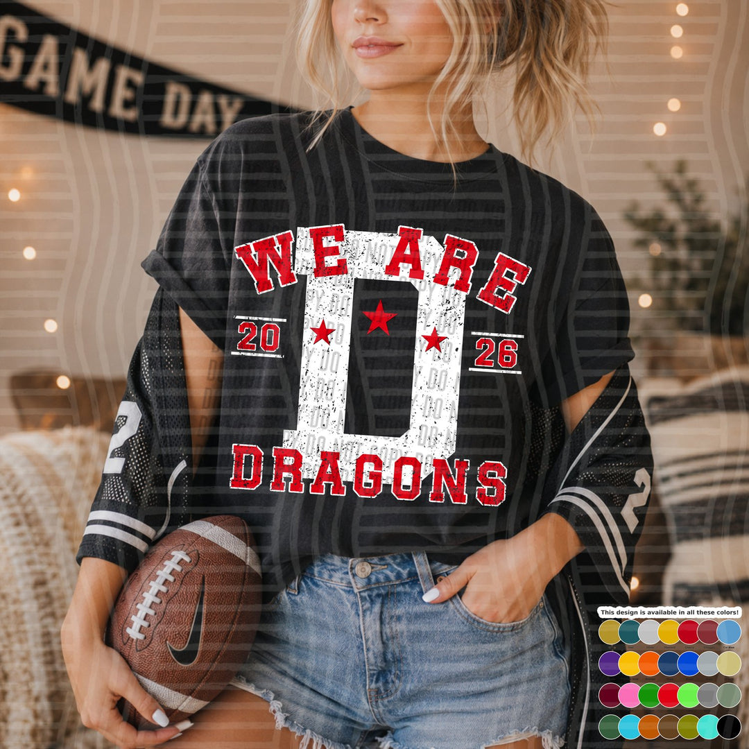 Dragons Varsity Initials White Outline Mascots DTF transfer
