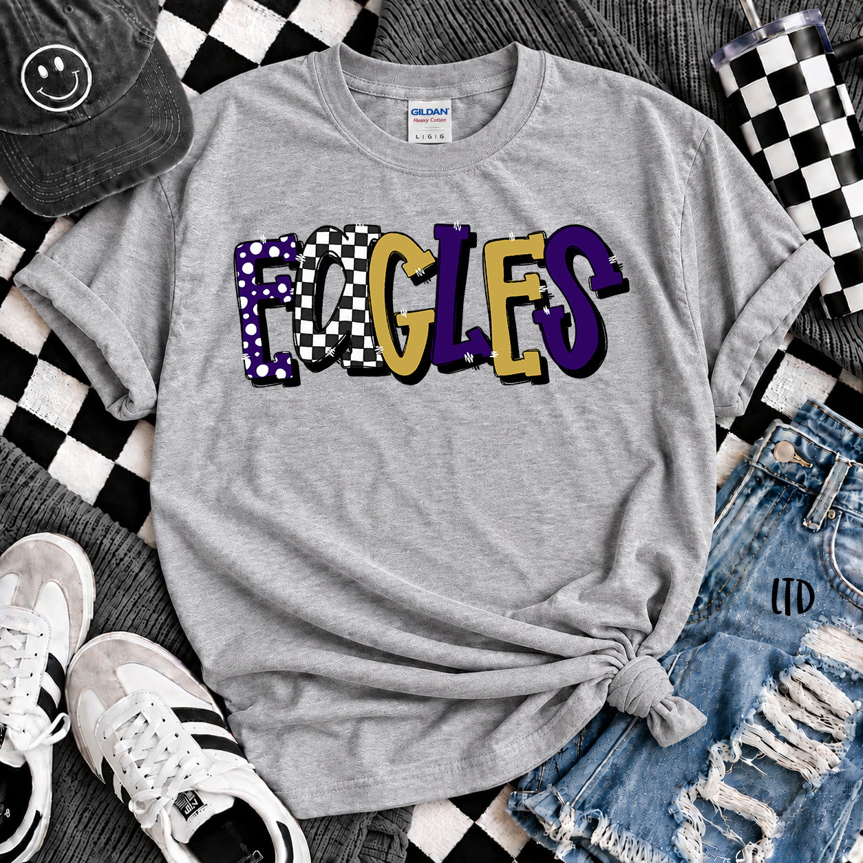 Dot Dot Check Mix Mascots Eagles Purple Vegas Gold White design