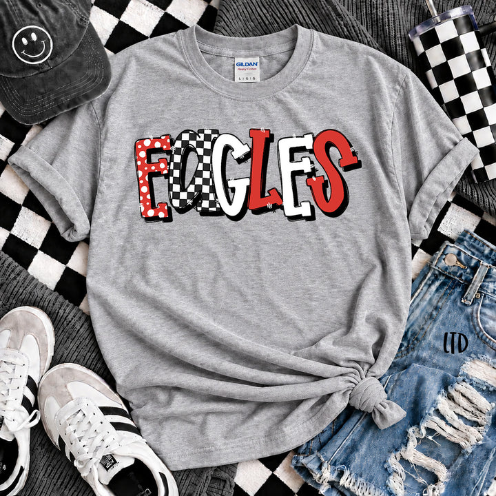 Eagles Red Black Dot Dot Check Mix Mascots DTF transfer mockup