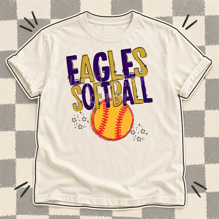 Eagles Purple Vegas Gold Team Go Softball Mascots DTF transfer mockup