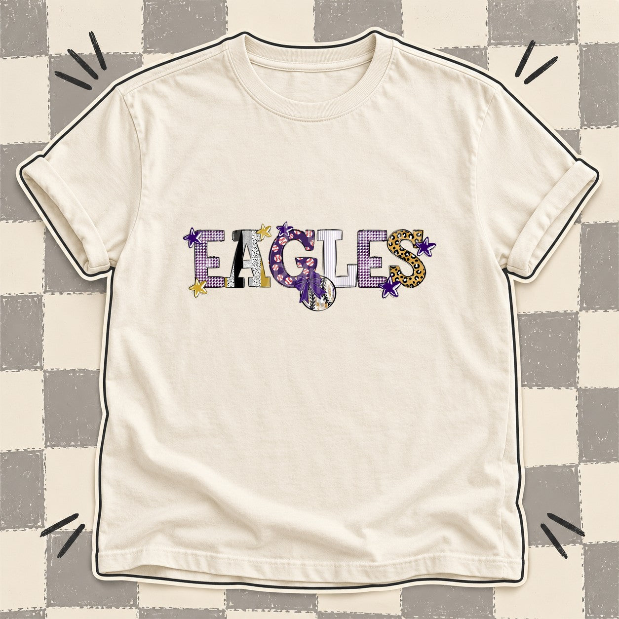 Mixed Doodle Baseball Mascots – Mascot Colors Eagles Purple Vegas Gold White design
