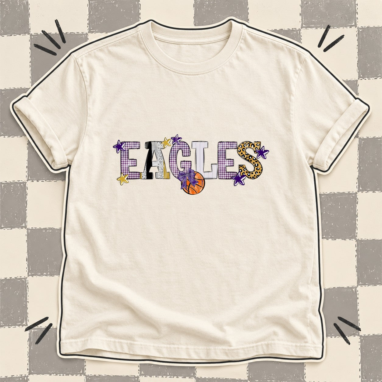 Mixed Doodle Basketball Mascots – Mascot Colors Eagles Purple Vegas Gold White design