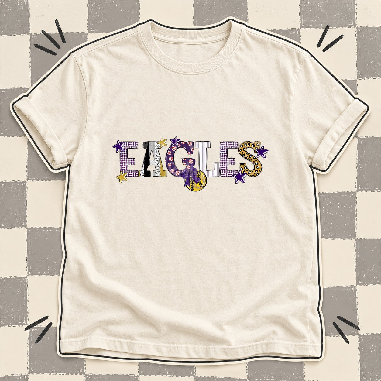 Mixed Doodle Softball Mascots – Mascot Colors Eagles Purple Vegas Gold White design