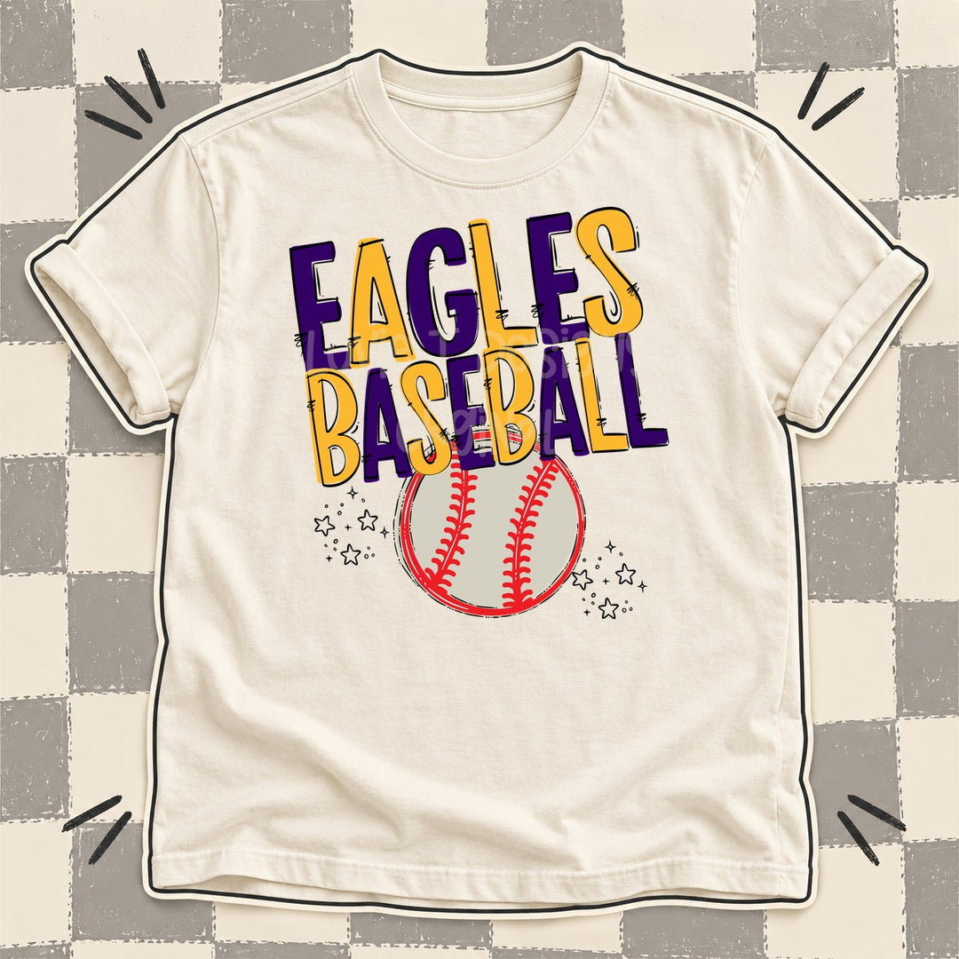 Eagles Purple Yellow Gold Team Go Baseball Mascots DTF transfer mockup
