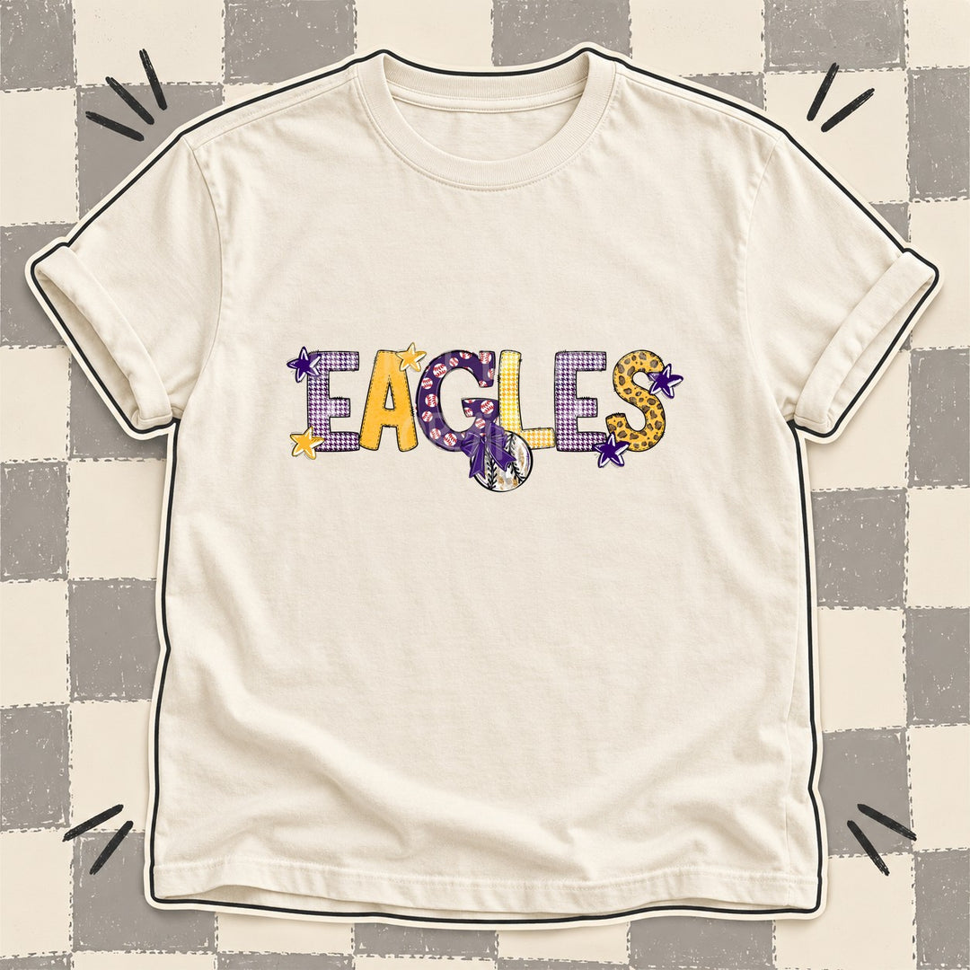 Eagles Purple Yellow Gold Mixed Doodle Baseball Mascots – Mascot Colors DTF transfer mockup