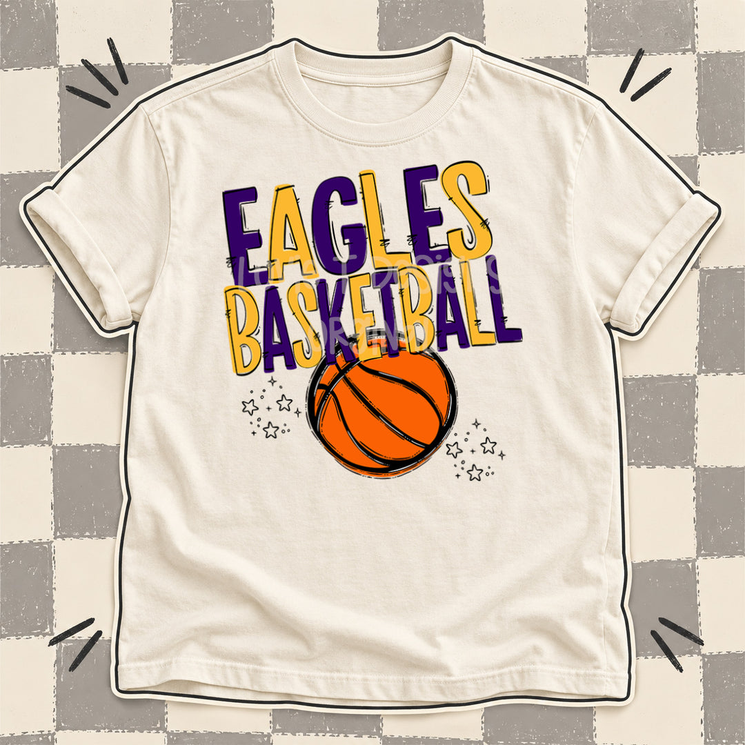 Eagles Purple Yellow Gold Team Go Basketball Mascots DTF transfer