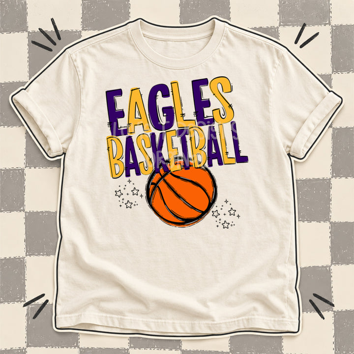 Eagles Purple Yellow Gold Team Go Basketball Mascots DTF transfer