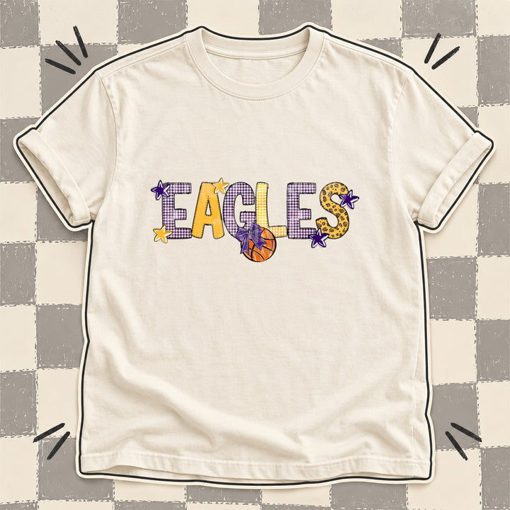 Eagles Purple Yellow Gold Mixed Doodle Basketball Mascots – Mascot Colors DTF transfer mockup
