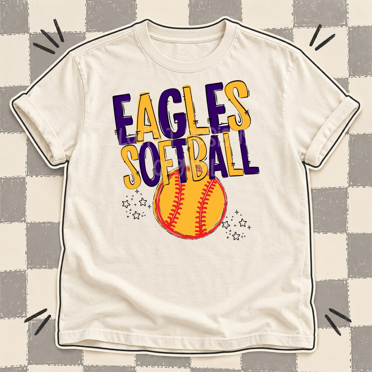 Team Go Softball Mascots Eagles Purple Yellow Gold design