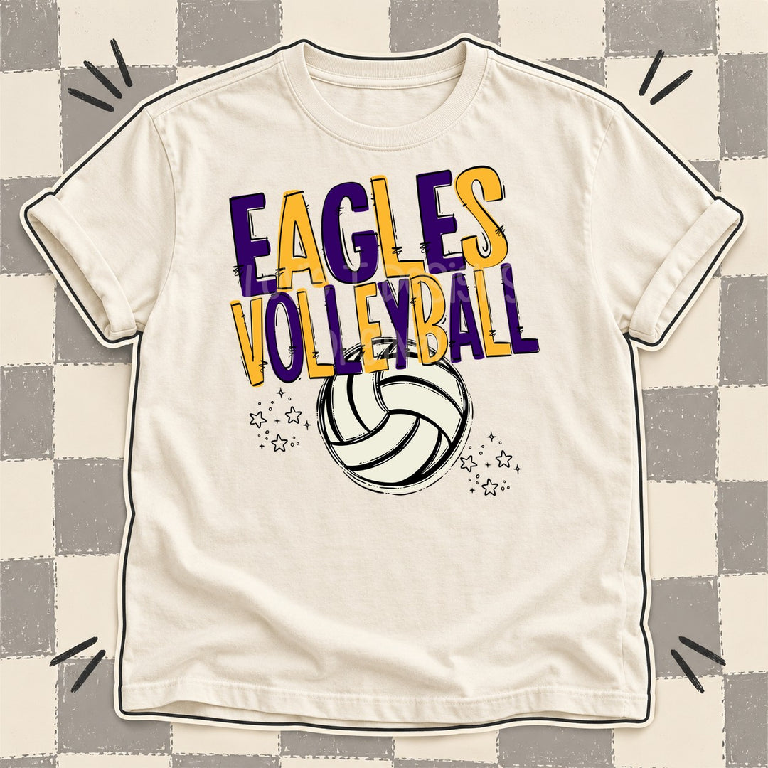 Eagles Purple Yellow Gold Team Go Volleyball Mascots DTF transfer mockup