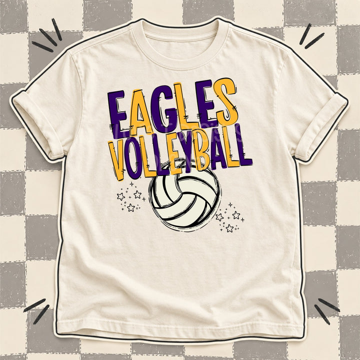 Eagles Purple Yellow Gold Team Go Volleyball Mascots DTF transfer mockup