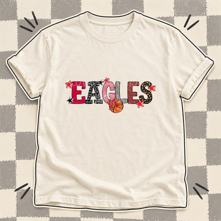 Eagles Red Black Mixed Doodle Basketball Mascots – Mascot Colors DTF transfer mockup