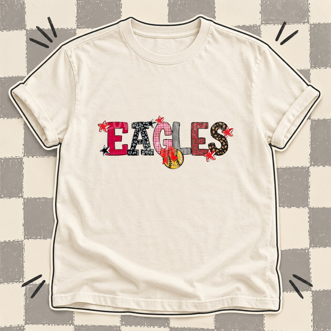 Mixed Doodle Softball Mascots – Mascot Colors Eagles Red Black design