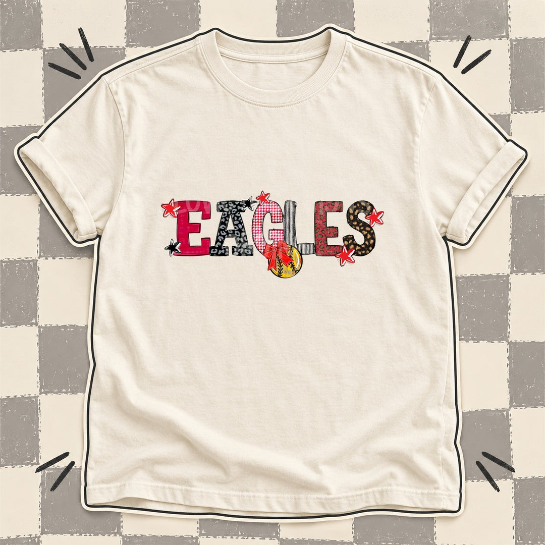 Eagles Red Black Mixed Doodle Softball Mascots – Mascot Colors DTF transfer mockup