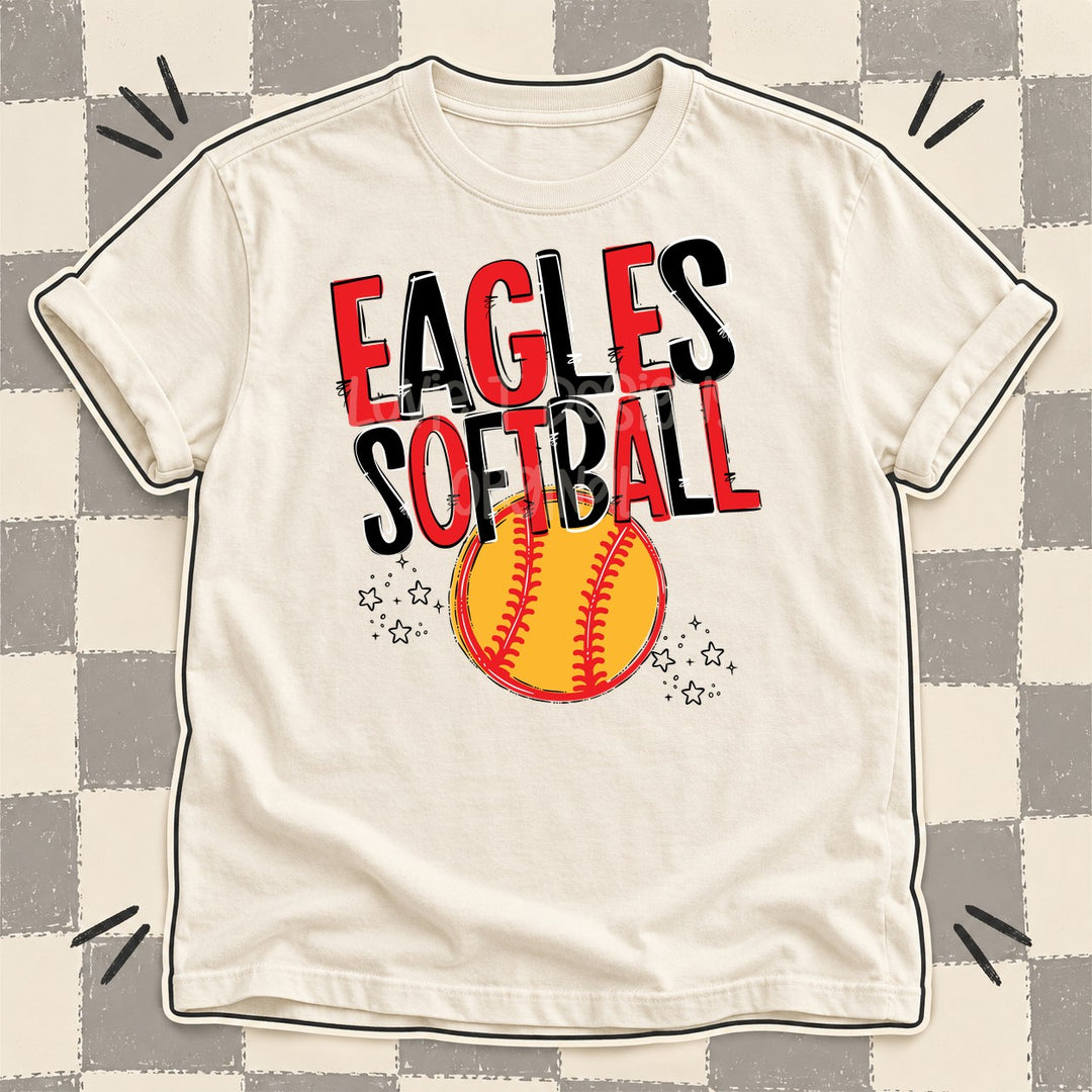 Eagles Red Black Team Go Softball Mascots DTF transfer mockup