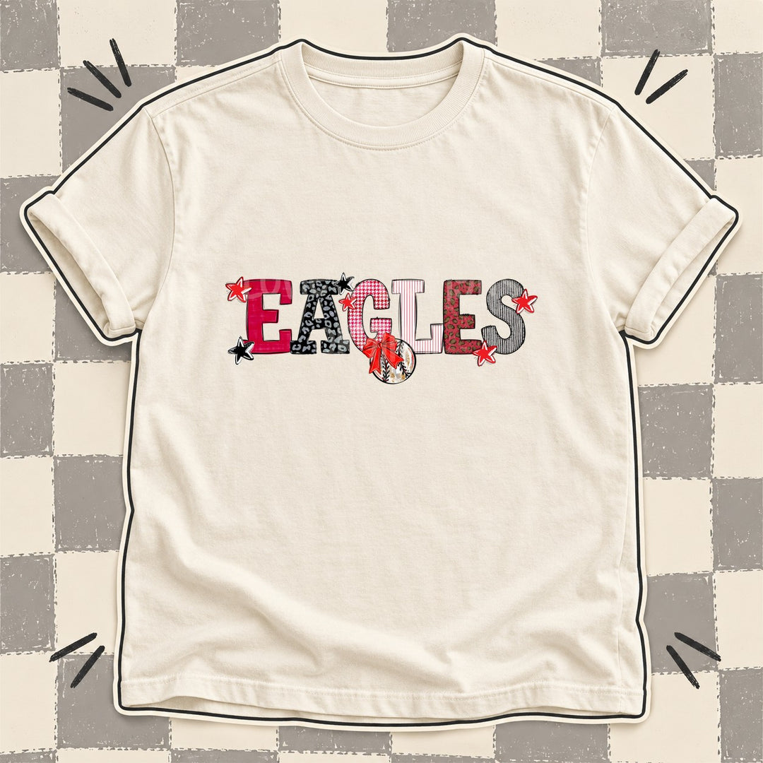 Eagles Red Black White Gray Mixed Doodle Baseball Mascots – Mascot Colors DTF transfer mockup