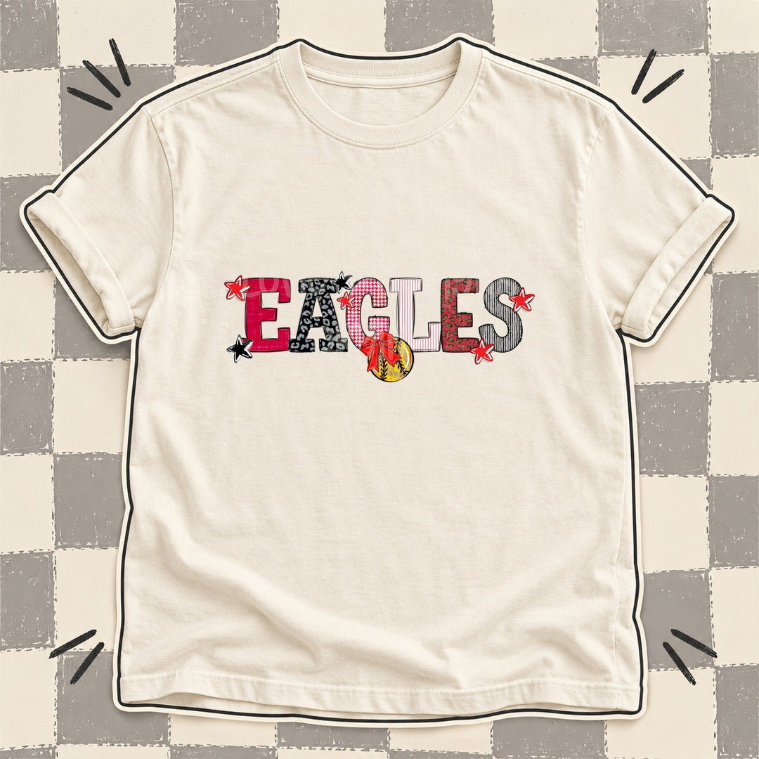 Eagles Red Black White Gray Mixed Doodle Softball Mascots – Mascot Colors DTF transfer mockup