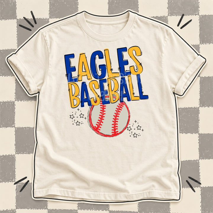 Eagles Royal Blue Yellow Gold Team Go Baseball Mascots DTF transfer mockup
