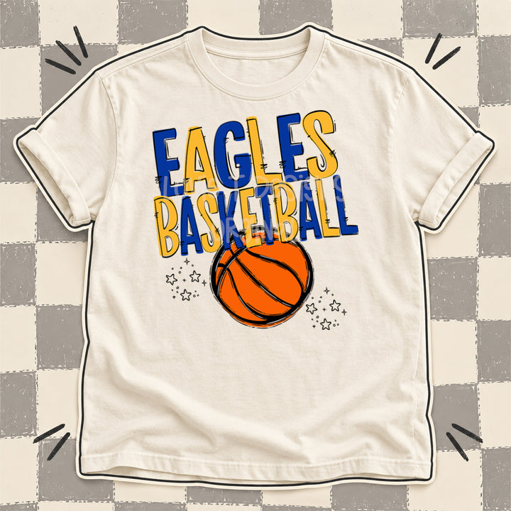 Eagles Royal Blue Yellow Gold Team Go Basketball Mascots DTF transfer