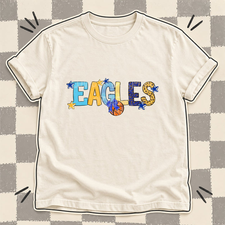 Eagles Royal Blue Yellow Gold Mixed Doodle Basketball Mascots – Mascot Colors DTF transfer mockup